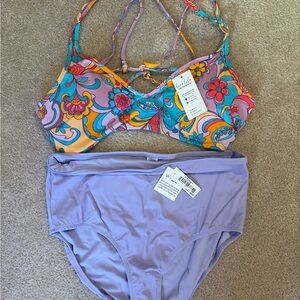 Diane Gilman Floral Paisley Bikini Top & Lilac High Waist Bottoms